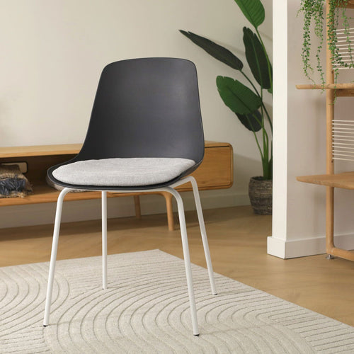 Nolon Nora-Liv Eetkamerstoel Zwart - Lichtgrijs Kussen - Witte Poten - vtwonen shop