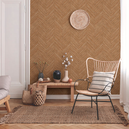 Sanders & Sanders behang visgraat-motief oranje bruin - 53 cm x 10 m - 640250