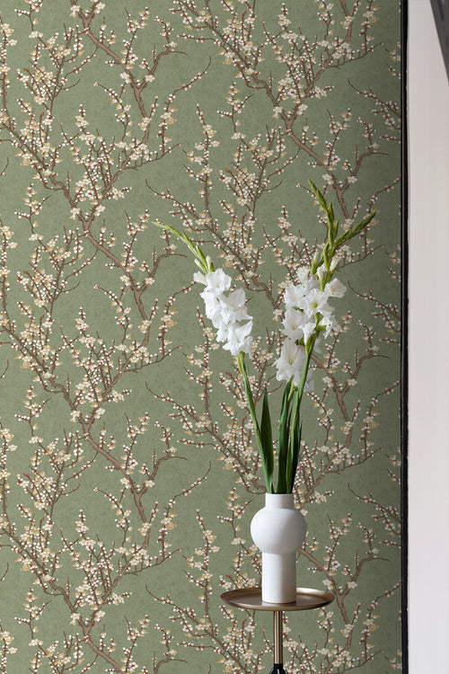 Sanders & Sanders behang bloesemtak vergrijsd olijfgroen en wit - 53 cm x 10 m - 640178 - vtwonen shop