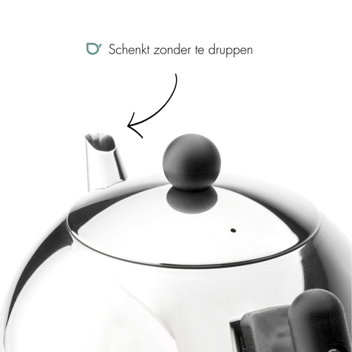 Bredemeijer - Duet® Bella Ronde – Dubbelwandige Theepot – 1,5 liter - RVS - Zwart beslag - vtwonen shop