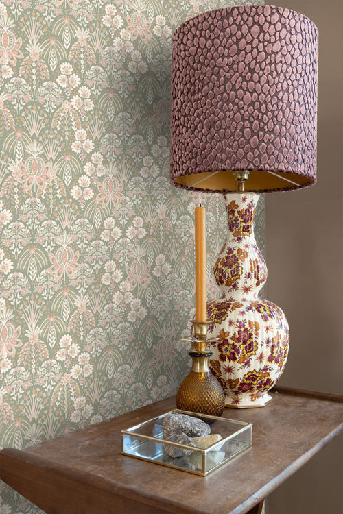 ESTAhome behang vintage bloemen in art nouveau stijl licht vergrijsd groen - 50 x 900 cm - 130969