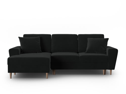 Cosmopolitan Design Uitklapbare hoekbank links met opbergdoos Kyoto 4-zits, flueel zwart - 145x241x88cm