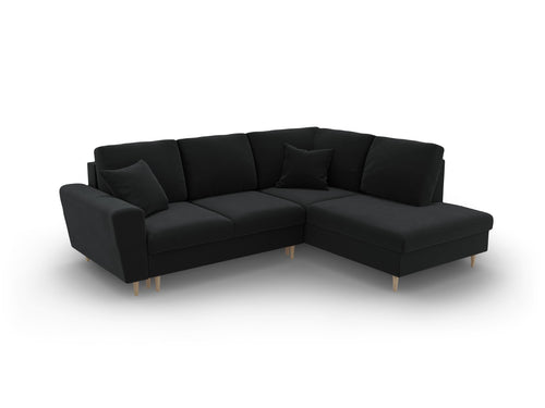 Cosmopolitan Design Converteerbare hoekbank rechts met opbergdoos Kyoto 5-zits, flueel zwart - 194x243x88cm