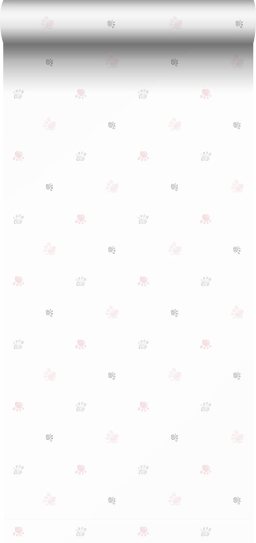 Sanders & Sanders behang pootafdrukken roze, grijs en wit - 53 cm x 10 m - 640582