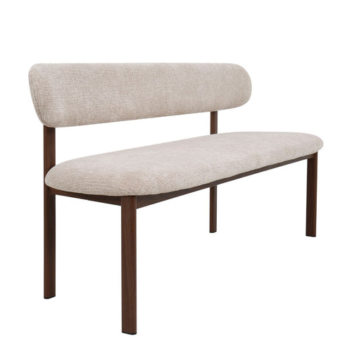 Giga Meubel Eetkamerbank Noor Beige/Walnoot - 180 cm - Stof - Japandi