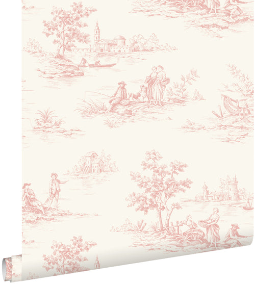 ESTAhome behang toile de jouy print zacht roze - 50 x 900 cm - 132108