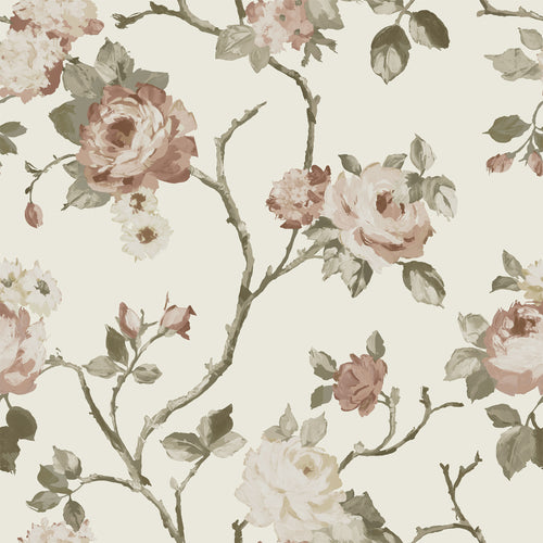 ESTAhome behang vintage bloemen gebroken wit en oudroze - 53 cm x 10.05 m - 139406