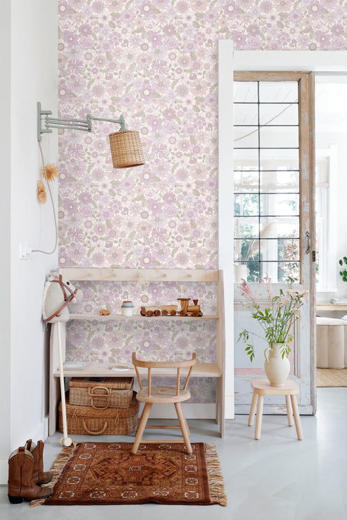 ESTAhome behang retro bloemen lichtpaars - 50 x 900 cm - 131246 - vtwonen shop