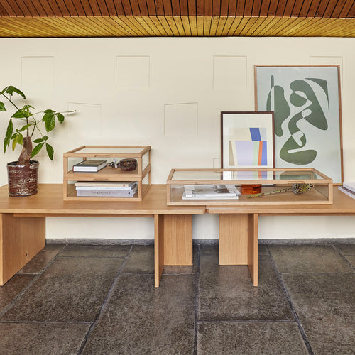 Hübsch vitrinekast View - glas/mdf/eikenfineer/eikenhout - 80x30xh12cm - vtwonen shop