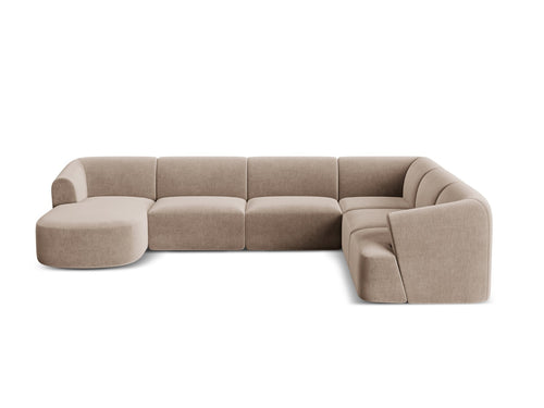 Cosmopolitan Design Modulaire panoramische hoekbank links Campi 7-zits, flueel donkerbeige - 255x330x70cm