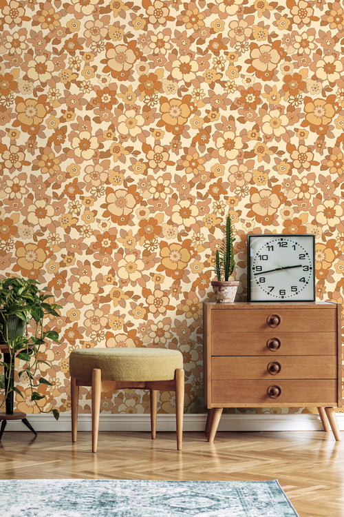 ESTAhome behang retro bloemen geel en oranje - 50 x 900 cm - 131531 - vtwonen shop
