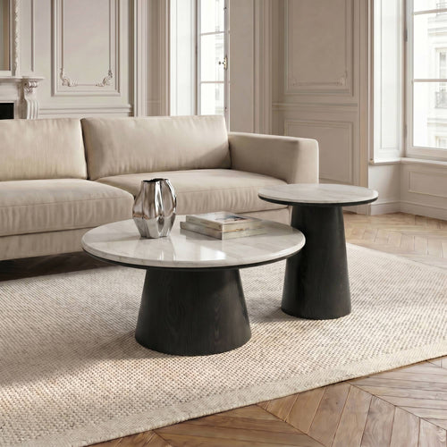 Premium Interiors - Bijzettafel VERO - multiplex en marmer wit marmer en zwart hout 50cm
