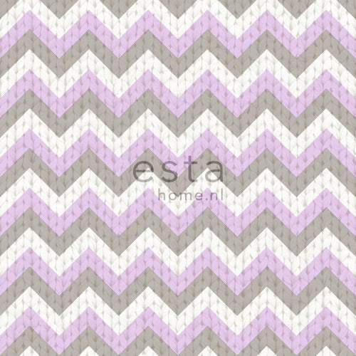 ESTAhome behang zigzag motief taupe en paars - 53 cm x 10.05 m - 138137