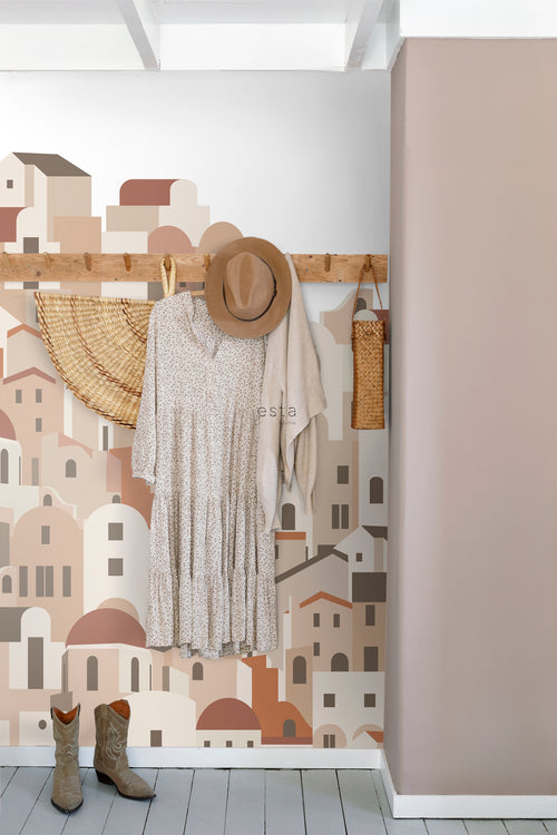 ESTAhome fotobehang mediterrane huisjes terracotta - 200 x 279 cm - 159259 - vtwonen shop