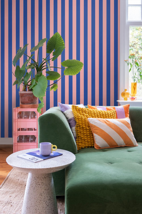 ESTAhome behang strepen licht roze en blauw - 53 cm x 10.05 m - 139907