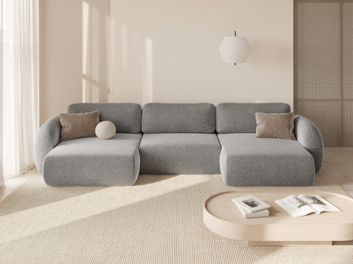 Cosmopolitan Design Converteerbare panoramische bank met opbergdoos Tonale 5-zits, chenille lichtgrijs - 149x362x88cm