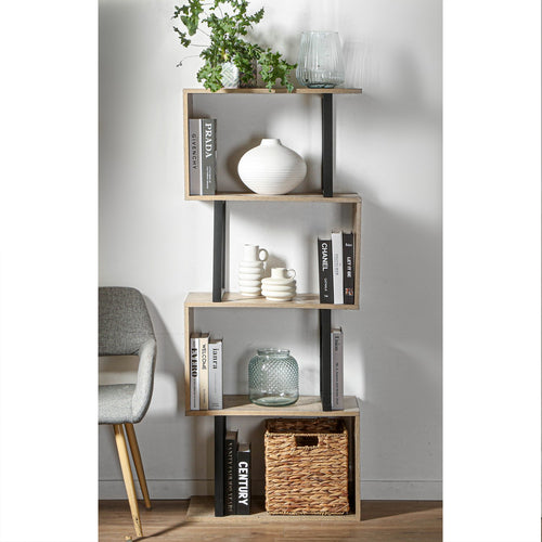 Calicosy - Boekenkast met 4 Niveaus en Houten Decor - 30x60x147,5 cm