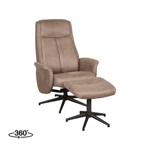 LABEL51 Relaxfauteuil Bergen - Taupe - Draaibaar - Incl. Hocker