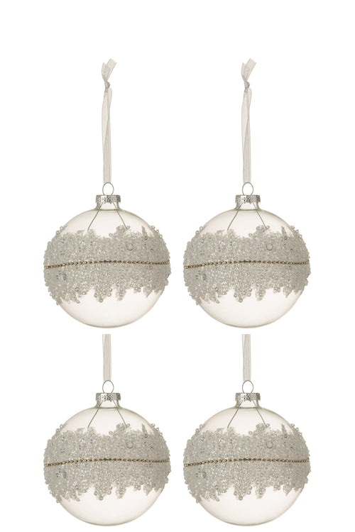 J-Line kerstbal Suiker Midden Diamanten Lijn - glas Klaar - medium - doos van 4 - vtwonen shop