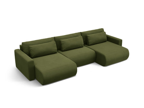 Cosmopolitan Design Converteerbare panoramische bank met opbergdoos Belfast 4-zits, flueel legergroen - 149x340x84cm