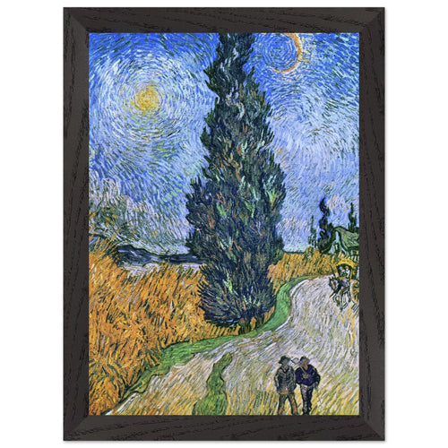Artfulprints Poster met Lijst Vincent van Gogh - Landweg in de Provence bij nacht   - A4 21x29.7 cm - Blauw