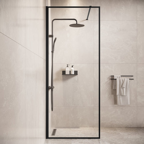 Badplaats Douchewand Georgia 80 x 200 cm – Zwart – Inloopdouche 8 mm Veiligheidsglas