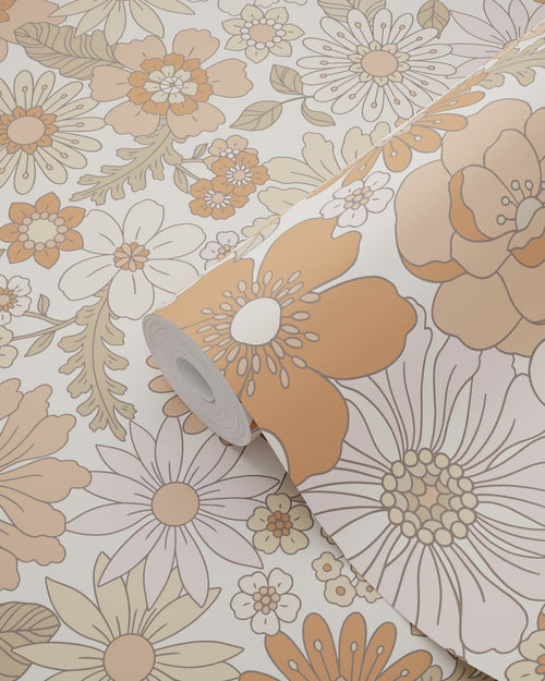 ESTAhome behang retro bloemen terracotta en lichtbeige - 53 cm x 10.05 m - 131247