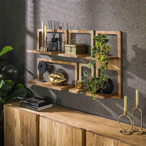 Giga Meubel Wandschap Curvy - Acaciahout - Set van 5 - 30x23x65cm