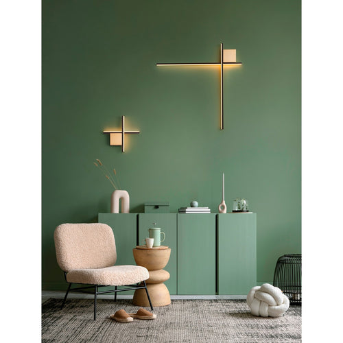 Nova Luce CROSS Geïntegreerde LED-wandlamp in zandzwart met geborsteld goudkleurige Triac-dimbare LED, 2W, 1351lm, 3000K