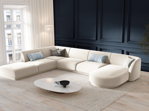 Micadoni Panoramische hoekbank links Miley 6-zits, flueel, lichtbeige - 255x330x70cm