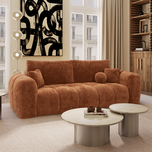 Premium Interiors - Slaapbank met opbergruimte SKY - gewaafd fluweel terracotta 260cm