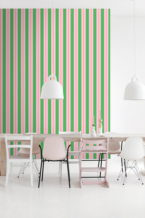 ESTAhome behang strepen groen en roze - 50 x 900 cm - 131679