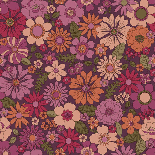 ESTAhome behang retro bloemen aubergine paars - 50 x 900 cm - 131810