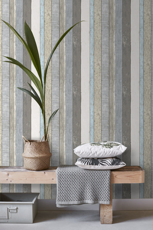 ESTAhome behang houten plankjes grijs en lichtblauw - 53 cm x 10.05 m - 138250