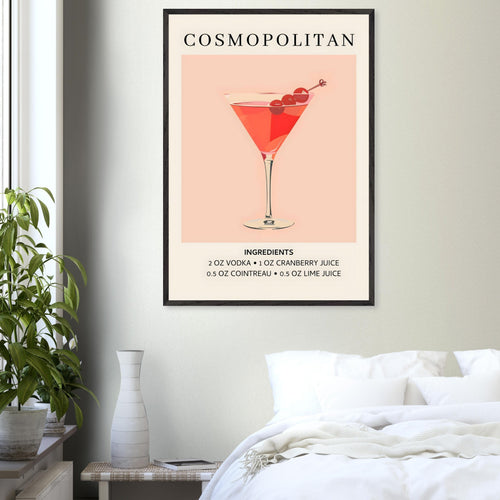 Artfulprints Poster Cosmopolitan cocktail - Ingrediënten   - 30x40 cm - Roze
