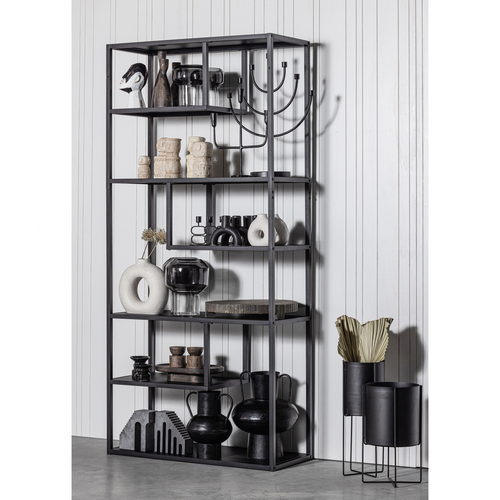 WOOOD vakkenkast Teun - Metaal - Zwart - 188x85x35 - vtwonen shop