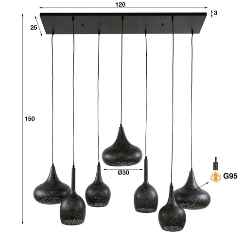 Giga Meubel Hanglamp Zip - Zwart Metaal - 7-Lichts - 120x60x150cm