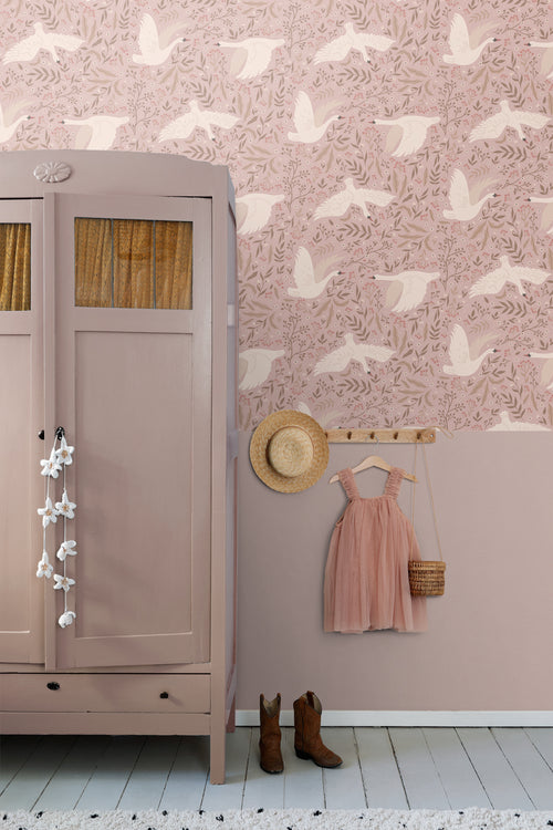 ESTAhome behang zwanen oudroze - 53 cm x 10.05 m - 130958