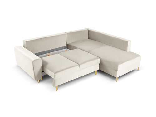 Cosmopolitan Design Converteerbare hoekbank rechts met opbergdoos Kyoto 5-zits, flueel, lichtbeige - 194x243x88cm