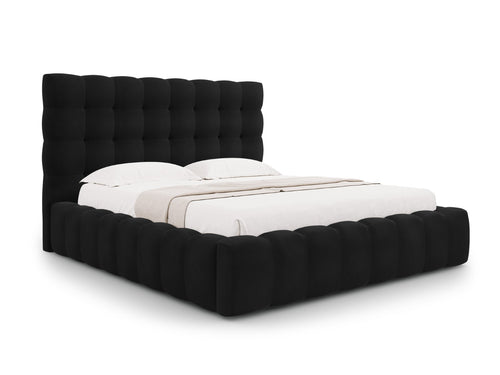 Cosmopolitan Design Opbergbed met hoofdeinde Bali 140x200cm, flueel, zwart - 230x165x125cm