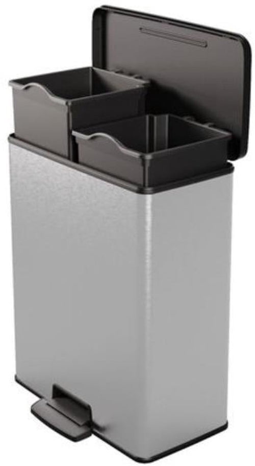 Curver Decobin Duo Prullenbak - 26L+26L - Rechthoekig - Zilver Metallic - vtwonen shop