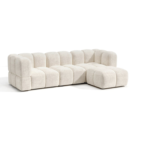 Sia Home - Modulaire hoekbank NUBI - Fluweel met structuur - Crème - 570cm