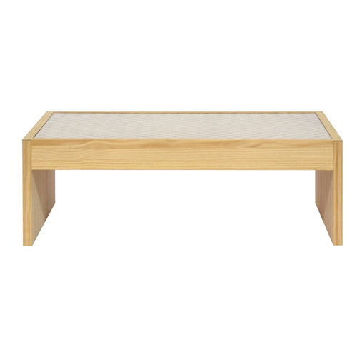 Naan Furniture Salontafel Vedella - Massief hout gelakt en gehard glas - 98 cm - vtwonen shop