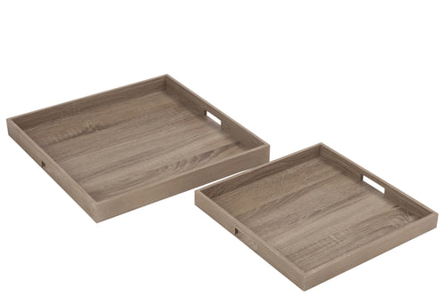 J-Line plateau Vierkant - dienblad - hout - naturel - 2 stuks - vtwonen shop