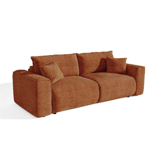 Premium Interiors - Snel uitklapbare slaapbank COMO - zacht aanvoelende geweven stof terracotta 236cm