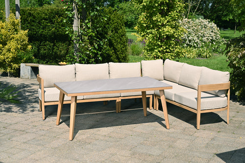 Carrara lounge-diningset - 5-dlg. - light teaklook - sand – Centostone - vtwonen shop