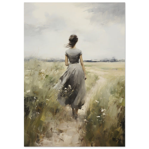 Artfulprints Poster met Lijst Woman in flowerfield   - 50x70 cm - Groen