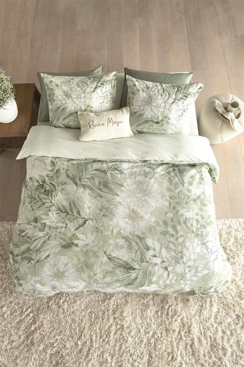 Riviera Maison dekbedovertrek Lilium - 140x200/220 cm - grijsgroen - vtwonen shop