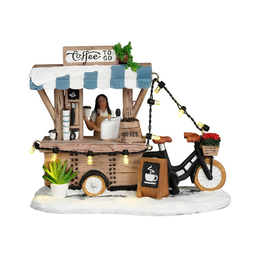 Luville Kerstdorp Miniatuur Coffee to go - Kerstversiering met Verlichte Koffiekraam - Guirlande voor Winters Kerstdorp - Kerstslingers met