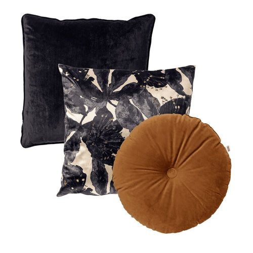KUSSENSET - 3-delig - Mosi - 45x45 cm, Ø38 cm - sierkussens met vulling - zwart, beige, bruin